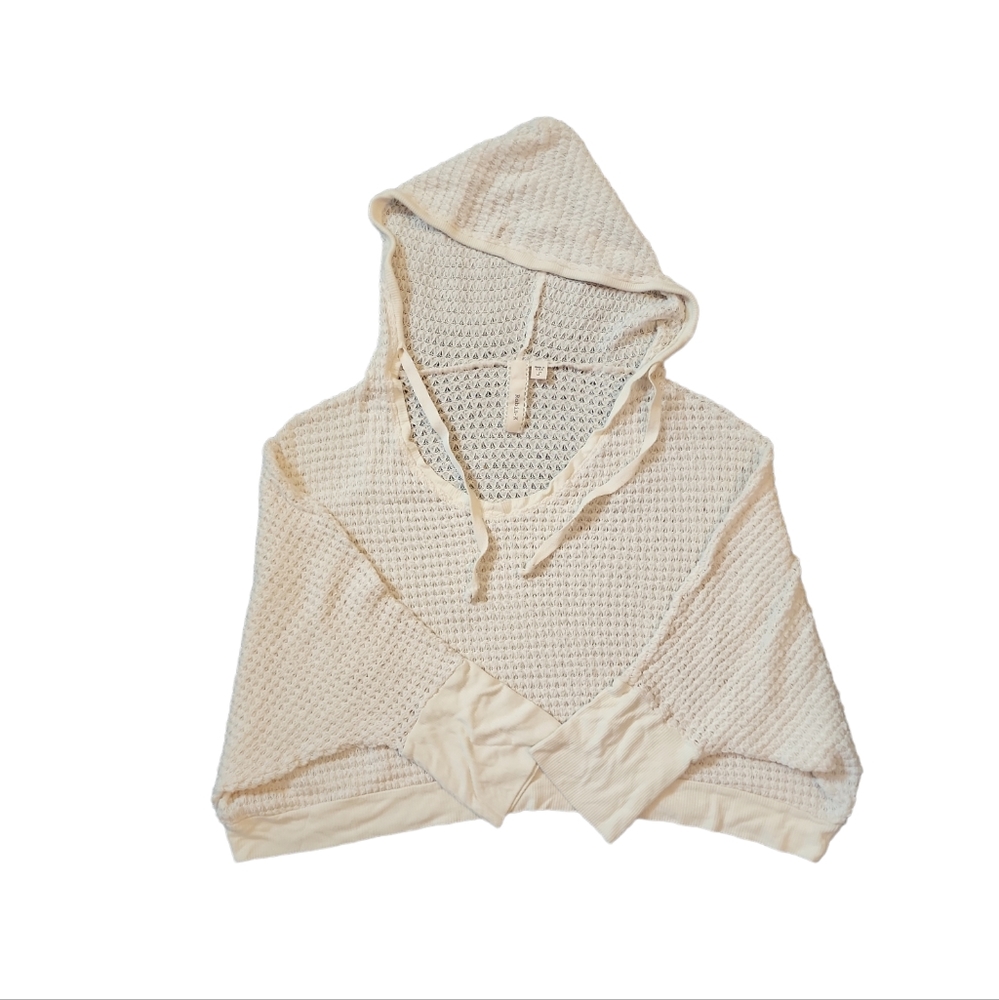 Robin-K Hooded Half Sleeve Cropped Off White Sweater Size Small